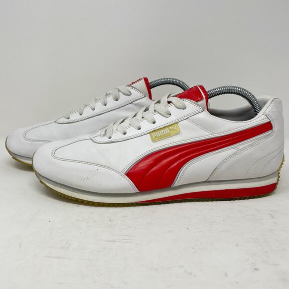 Puma White Red Leather Easy Rider Sneakers Mens Size 8.5 - Picture 1 of 10